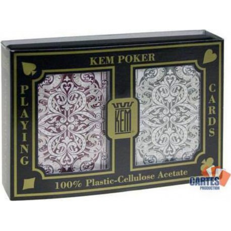 KEM Duo pack Jacquard - Kem - 2 jeux de 54 cartes 100% plastique - format poker - 2 index standards