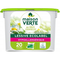 MAISON VERTE Lessive Caspules aux Huiles Essentielles BIO Fraîcheur d'Été  Hypoallergénique x20