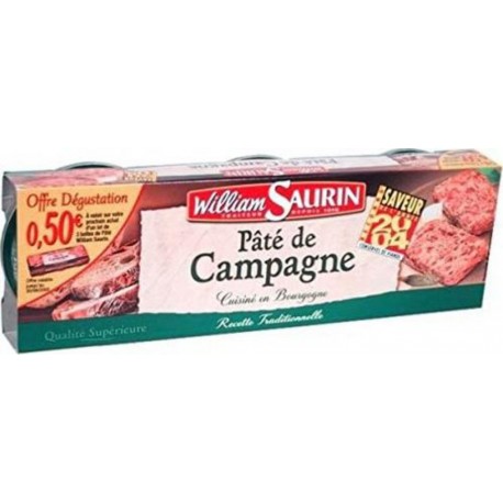 W.SAURIN Pâté de Campagne Pur Porc 3x78g