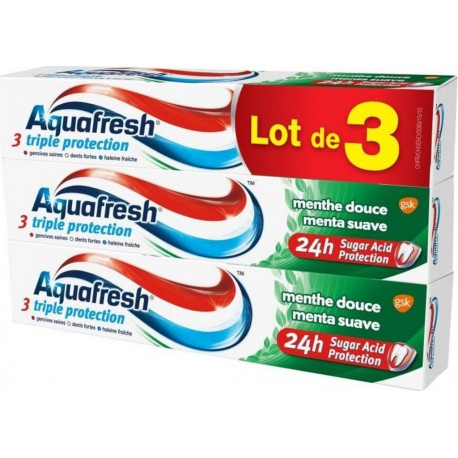 Aquafresh dentifrice triple protection menthe douce tube 3x75ml x3 tubes 75ml