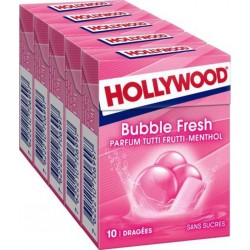 HOLLYWOOD Chewing-gum Bubble Fresh Tutti Frutti Menthol sans sucres x5 étuis