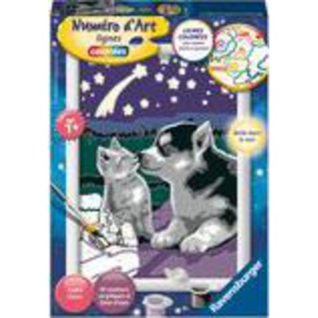 Ravensburger Numéro d'art - petit - Chiot Husky et son compagnon le chaton