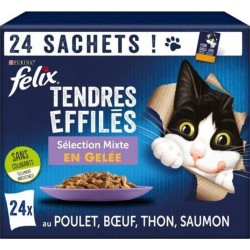 FELIX Pâtée pour chat adulte tendres effilés en gelée 85g x24