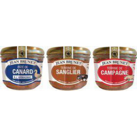 JEAN BRUNET Assortiment : terrines de sanglier et campagne, pâté de canard à l'Armagnac 3x180g