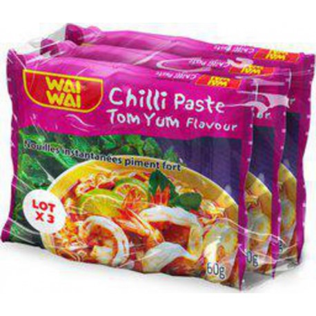 WAI WAI Nouilles asiatiques instantanées saveur piment fort 3X60g