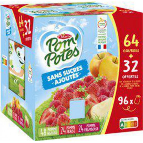 POM'POTES Gourde compote de pomme pomme fraise et pomme framboise sans sucres ajoutés