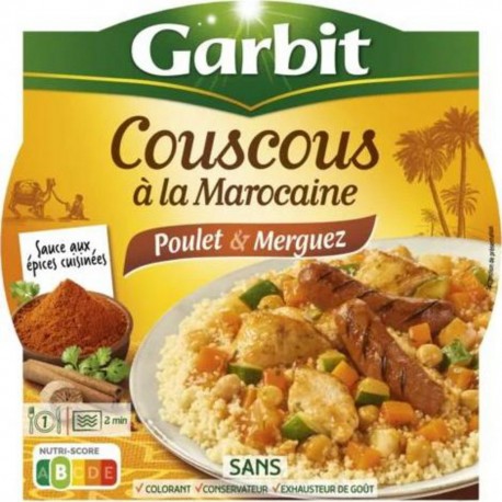 GARBIT Plat cuisiné Couscous à la Marocaine Poulet & Merguez 285g