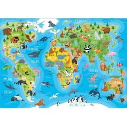 EDUCA Puzzle 150 pièces : Mappemonde animaux