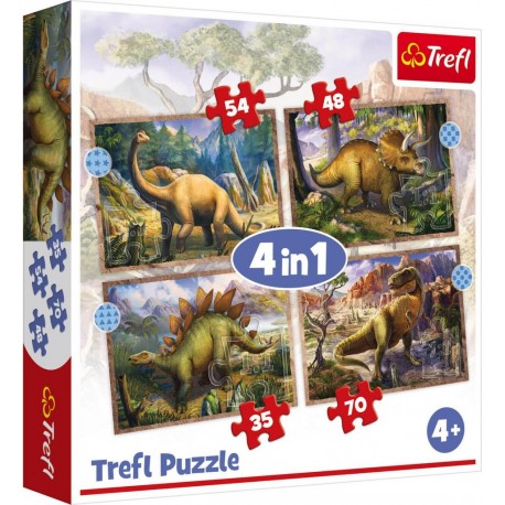 Trefl Puzzles de 35 à 70 pièces : 4 puzzles : Dinosaures intéressants