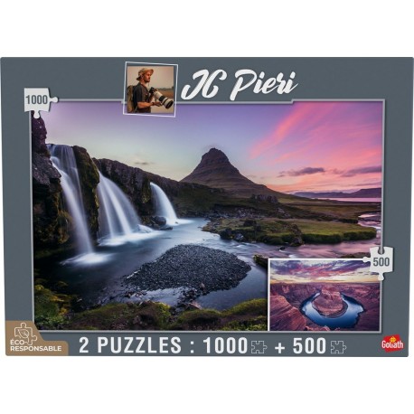 GOLIATH Puzzles 1000 et 500 pièces Collection JC Pieri Kirkjuffellsfoss (Islande) et Horseshoe Bend (Etats-Unis)