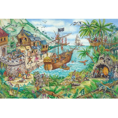 Schmidt Puzzle 100 pièces : Dans la baie aux pirates, avec drapeau