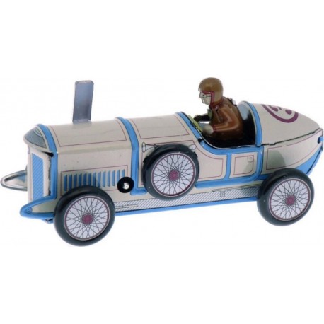 BASS & BASS Voiture de Course Bleue 13 Cm Mecanique a Cle