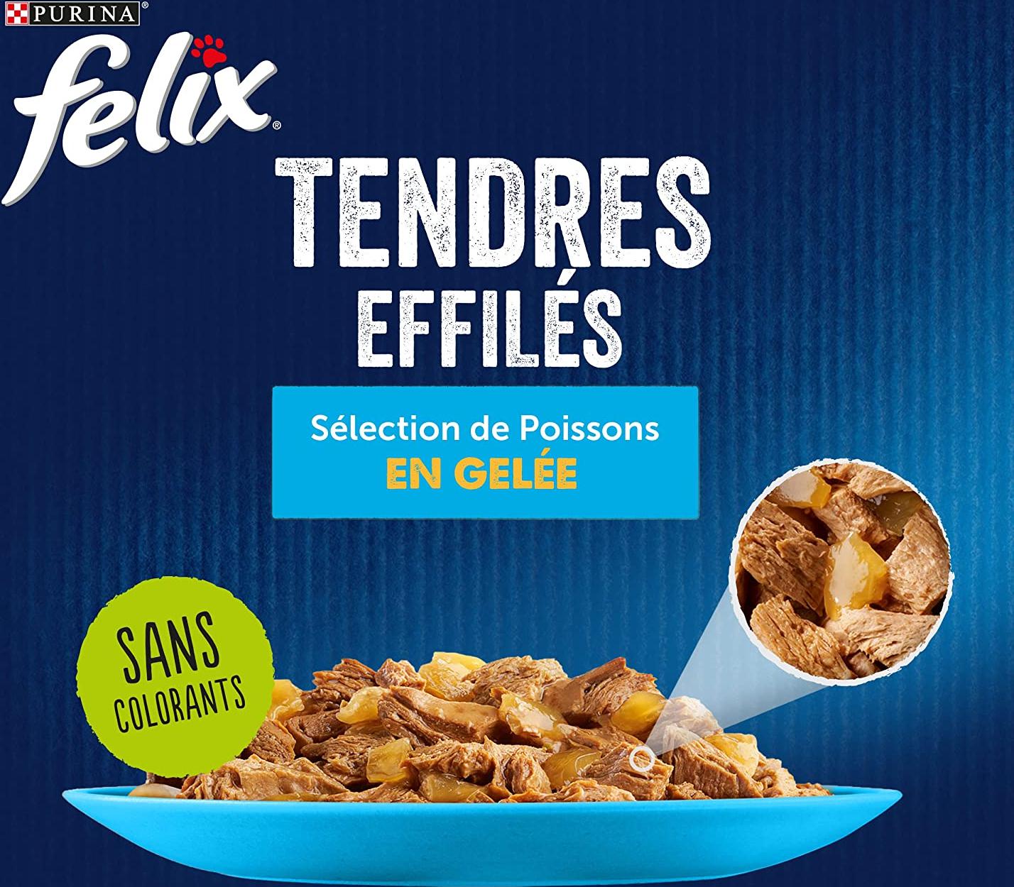 FELIX - Tendres Effilés en Gelée - Sélection de Poissons - 12x85g :  : Animalerie