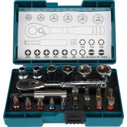 Makita Bit-Set 21 pièces avec clé à cliquet dans boîte plastique B-54081