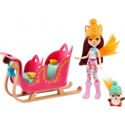 MATTEL Enchantimals Pack Véhicule Coffret Mini Poupée Felicity renard et son traîneau