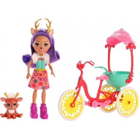 MATTEL Enchantimals Pack Véhicule Coffret Mini Poupée Danessa biche à vélo