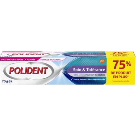 POLIDENT Fixatif Soin & Tolerance pour appareil dentaire 70g Hypoallergénique 70g