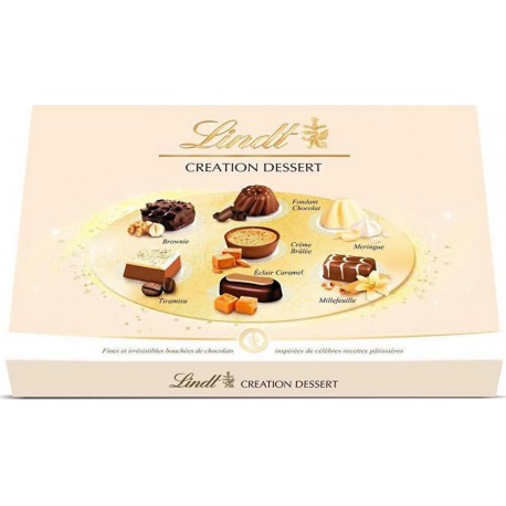 Lindt Création Dessert Assortiment de bouchées de chocolat lait noir, & blanc 451g