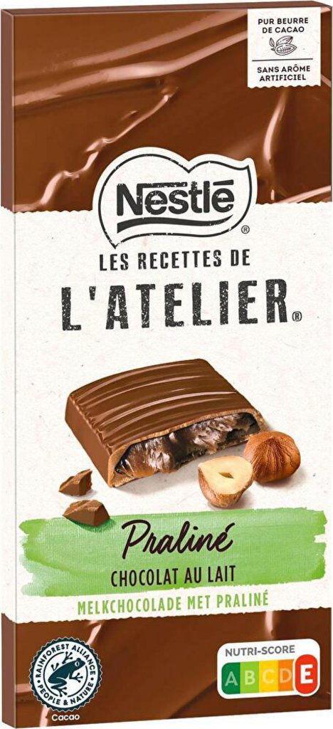 Les recettes de l'atelier Nestlé Chocolat au lait fourré praliné 143g 