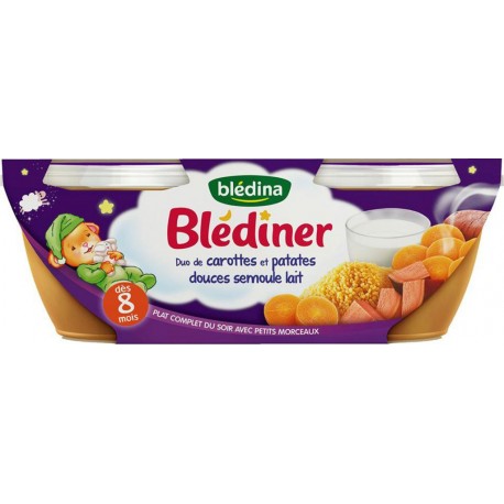 Blédina Blédiner Duo de Carottes et Patates Douces Semoule Lait (dès 8 mois) par 2 pots de 200g (lot de 6 soit 12 pots)