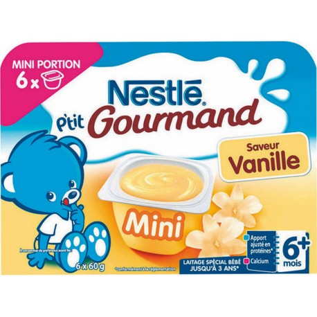 Nestlé P’tit Gourmand Mini Saveur Vanille (+6 mois) par 6 pots de 60g (lot de 8 soit 48 pots)