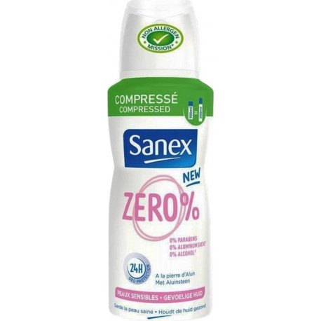 Sanex Zero% Déodorant Compressé Peaux Sensibles 100ml (lot de 4)