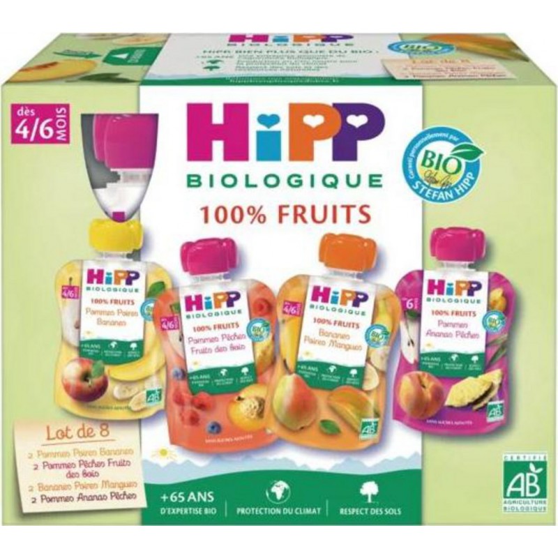 Compote bébé dès 4/6 mois Gourdes Multipack 4 variétés Bio HIPP