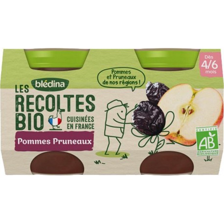 Blédina Les Récoltes Bio Pommes Pruneaux (dès 4/6 mois) par 2 pots de 130g (lot de 8)