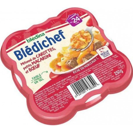 Blédina Blédichef Mitonné de Carottes et Macaroni au Boeuf (dès 24 mois) l’assiette de 260g (lot de 8)