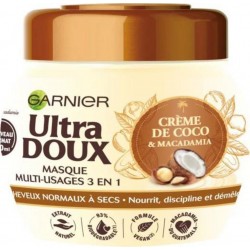 GARNIER ULTRA DOUX Masque Cheveux Multi-Usages 3 en 1 Cheveux Normaux Crème Coco & Macadamia 320g pot 320ml