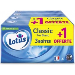 Lotus Mouchoirs Classic Pur Blanc x80 (lot de 4 paquets) boîte 80 mouchoirs