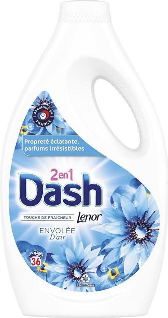 Dash Lessive liquide 2en1 Envolée d'air x36 1,8L (lot de 2) 