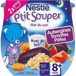Nestlé P’tit Souper Plat du Soir Aubergine Tomates Pâtes (+8 mois) par 2 pots de 200g (lot de 6 soit 12 pots)