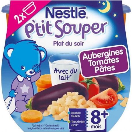 Nestlé P’tit Souper Plat du Soir Aubergine Tomates Pâtes (+8 mois) par 2 pots de 200g (lot de 6 soit 12 pots)