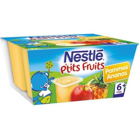 Nestlé P’tit Fruits Pommes Ananas (+6 mois) par 4 pots de 100g (lot de 8 soit 32 pots)