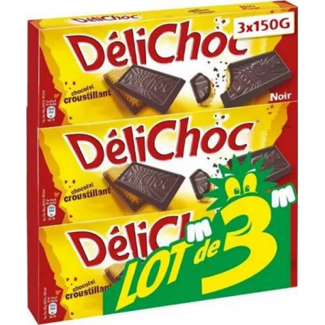 Délichoc Biscuits croustillants Chocolat Noir 3x150g