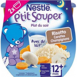 Nestlé P’tit Souper Plat du Soir Risotto Carottes Champignons (+12 mois) par 2 pots de 200g (lot de 6 soit 12 pots)