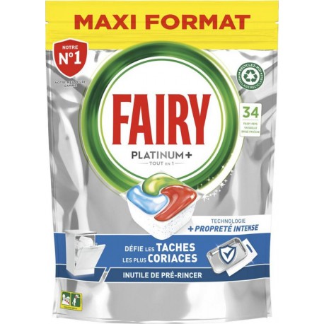 FAIRY Peps platinum+ pour lave-vaisselle tout-en-1 brise fraîche 34 capsules