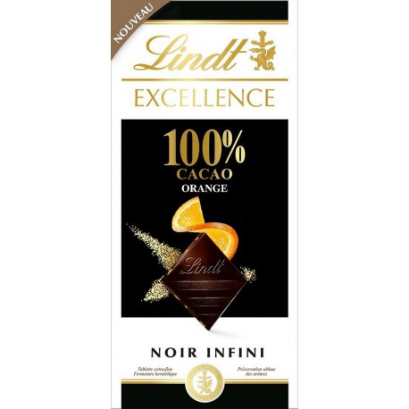 LINDT Tablette de chocolat noir 100% cacao et orange 50g