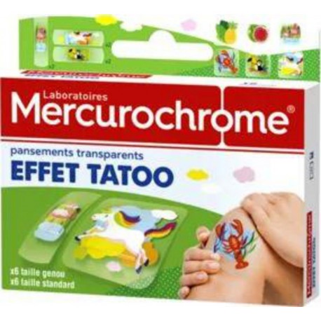 Mercurochrome Pansement kids transparent effet tatoo boîte 12