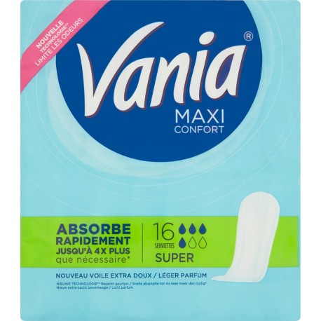 Vania Serviettes hygiéniques Maxi Confort SUPER x16 (lot de 8 soit 128 serviettes)