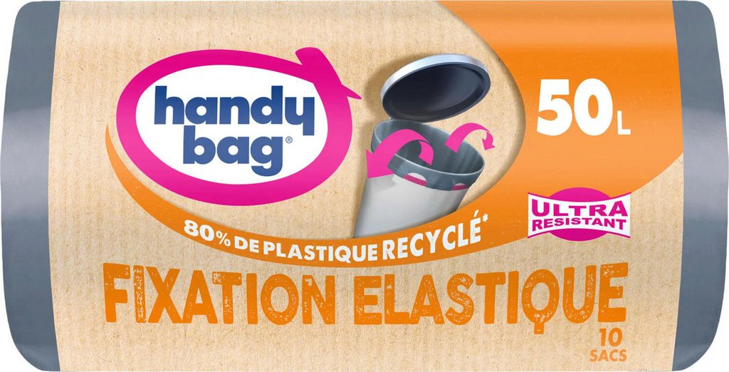 Handy Bag Sac poubelle 50L Fixation élastique x10 - DISCOUNT