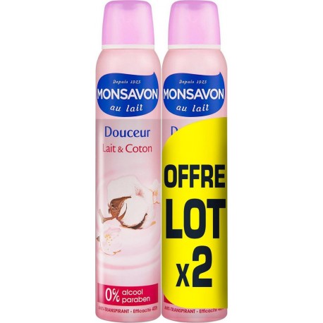 Monsavon Déodorant spray Alun, lait et coton 2x200ml