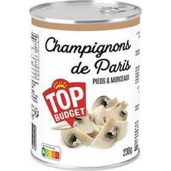 TOP BUDGET Champignons de Paris pieds & morceaux 230g