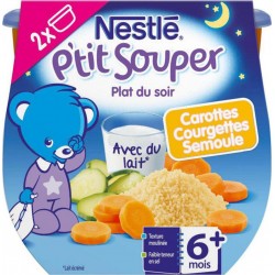Nestlé P’tit Souper Plat du Soir Carottes Courgettes Semoule (+6 mois) par 2 pots de 200g (lot de 6 soit 12 pots)