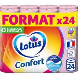 Lotus Confort Papier toilette Aqua Tube x24 rouleaux roses (lot de 2 soit 48 rouleaux)