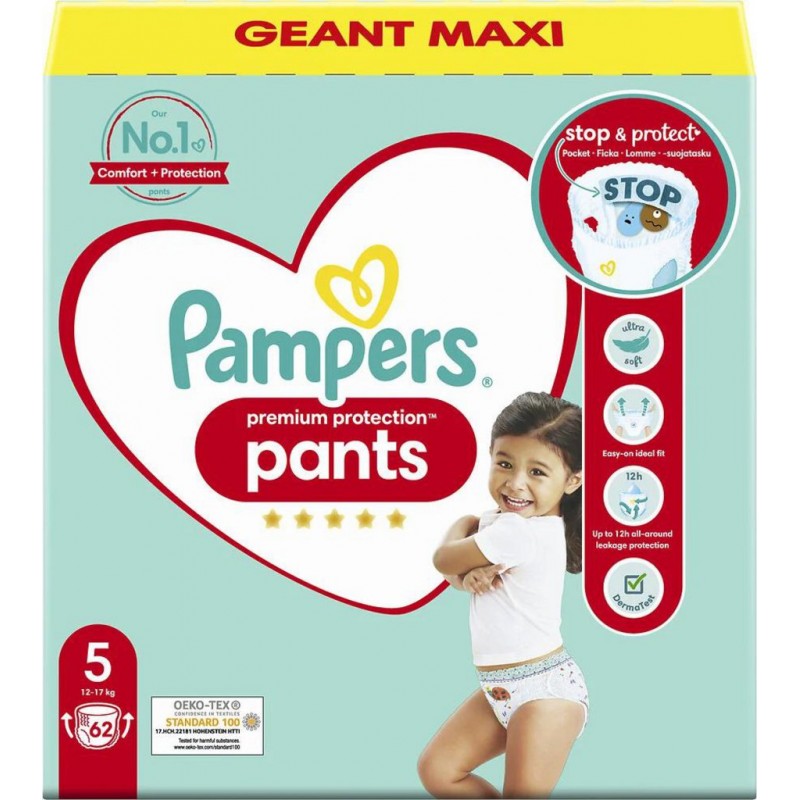 Pampers Culottes Premium Protection Pants Taille 5 x62 - DISCOUNT