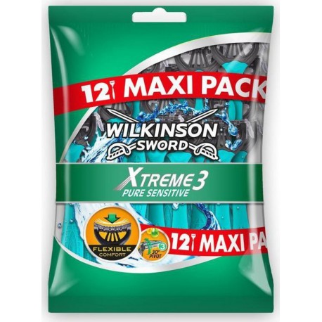 Wilkinson Sword Xtreme 3 Pure Sensitive Rasoirs Jetables pour Homme Maxi x12 (lot de 2 soit 24 rasoirs)
