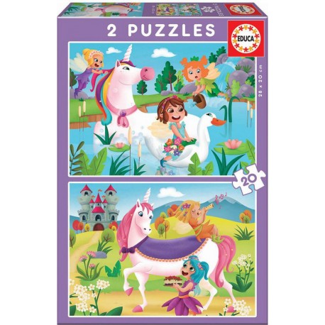 EDUCA 2 PUZZLES DE 20 PIECES LICORNES ET FÉES