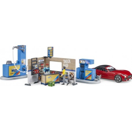 BRUDER STATION ESSENCE ET DE LAVAGE BWORLD AVEC 2 FIGURINES + 1 VOITURE